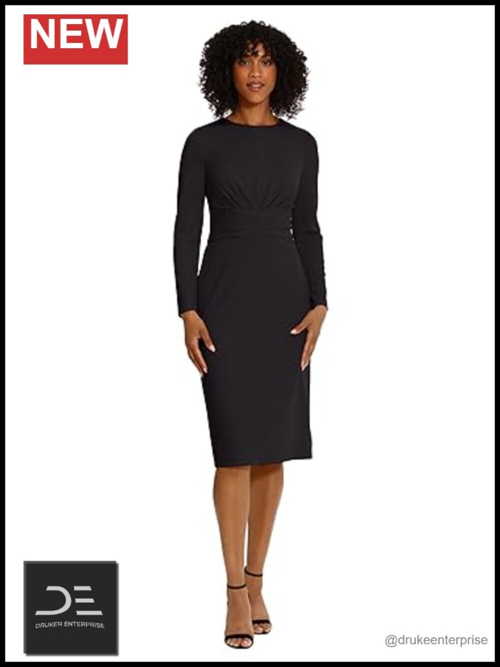 Wide Waistband Tuck Detail Sheath Dress Long Sleeve Scuba Crepe